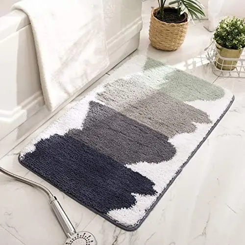 

Color Block Bath Mat for Bathroom Minimalism Soft Water Absorbent Shower Rug Non-Slip Floor Mats Machine Washable