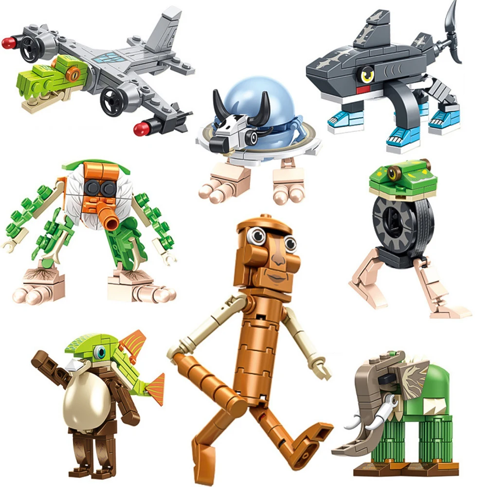 AI أنيمي Shanhaijing تونغ تونغ صحور عصا خشبية الناس تمرير مجردة اللبنات هدية لعبة حلية الطوب دمية نموذج