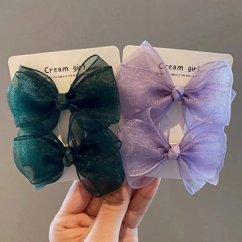 2Pcs Girls Cute Bow Mesh Hair Clip Children Temperament Ponytail Clips Hairpins Sweet Barrettes Headdress Girls Hair Accessories