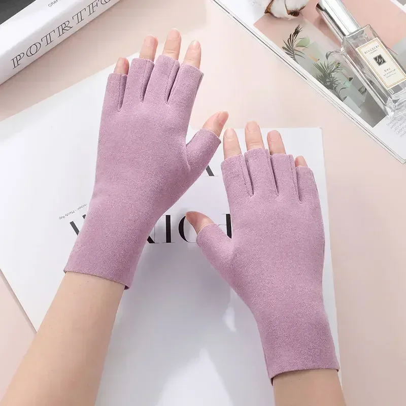 Solid Color Fingerless Gloves Sunscreen Gloves Semi-Finger Short Mittens New Thin Style Non-Slip Driving Half Finger Gloves