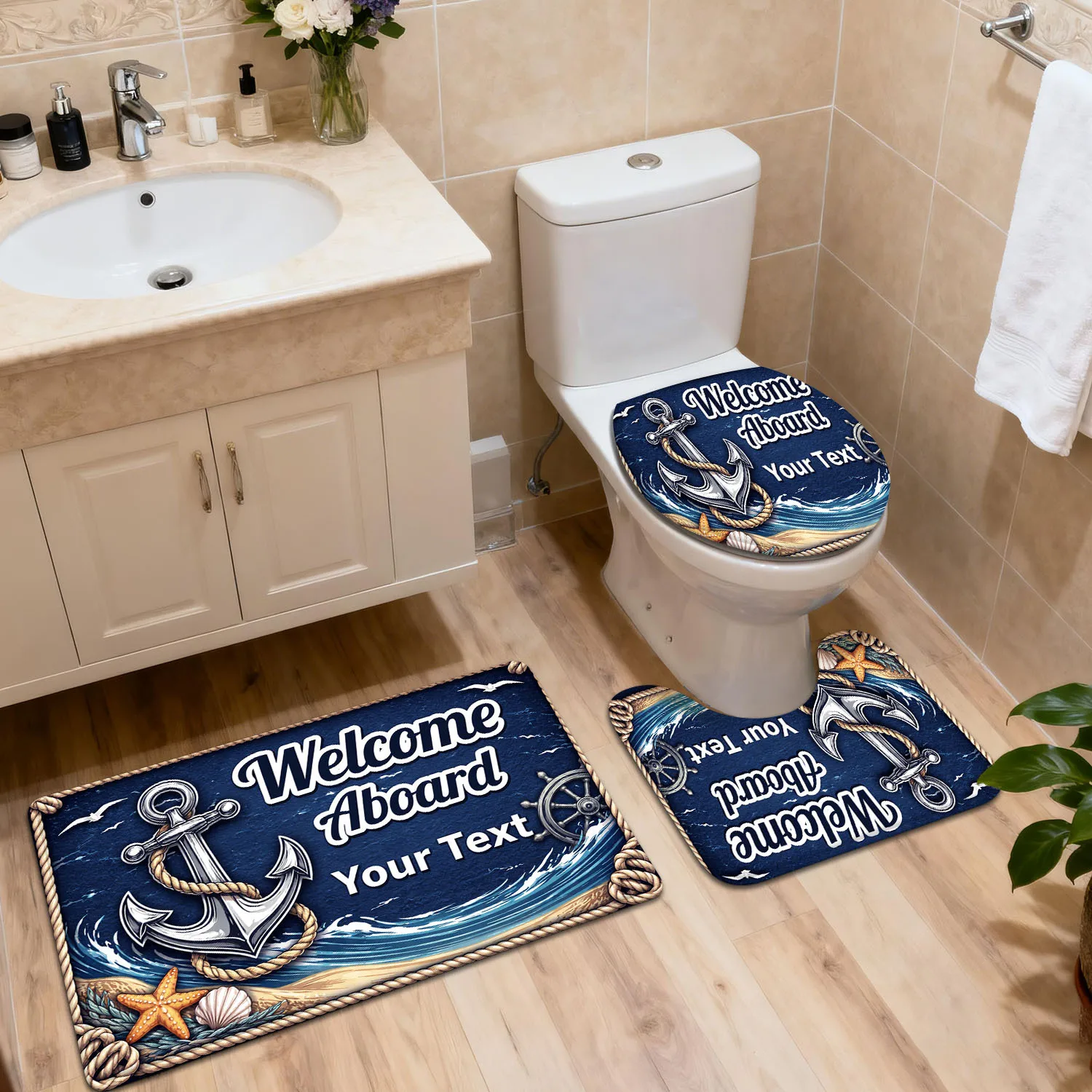 

Anti Slip Bath Mat Set Nautical Coastal Ocean Decor Bathroom Rug Tropical Seaside Mat for Kids Adults Luxury Home Decor Gift