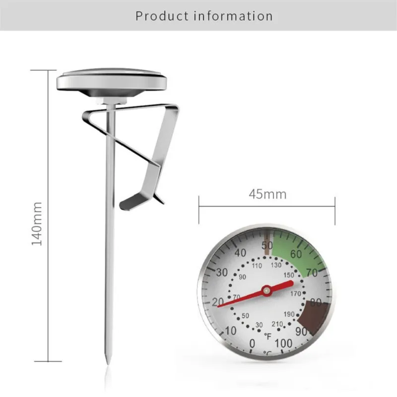 5PCS Stainless Steel Dial Probe Thermometer 0-100 °C Milk Coffee Thermometer Instant Read for Kitchen Food Cooking Milk Coffee
