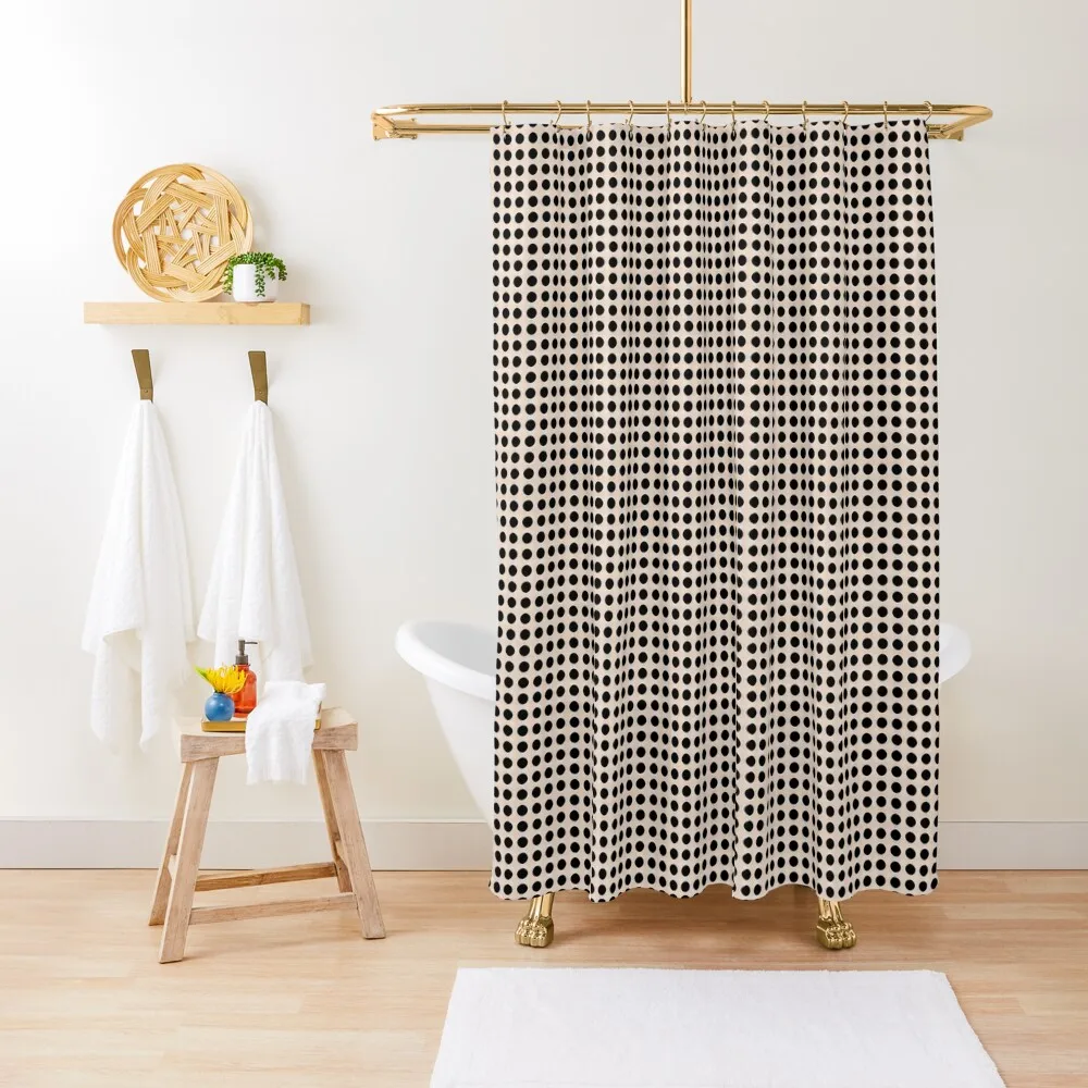 

Mid Century Modern Polka Dots Pattern Black and Ivory Shower Curtain For Bathroom Shower For Bathrooms Curtain
