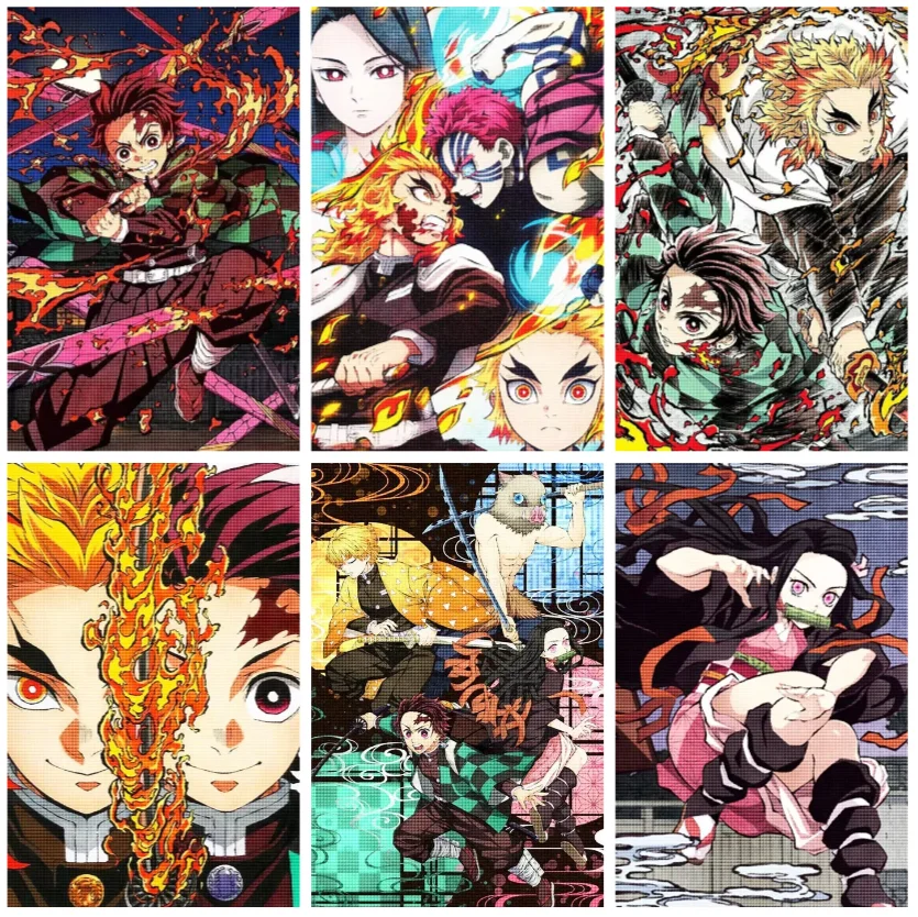 Anime Demon Slayer Diamantmalerei 5D Vollbohrer Anime-Charakter HD Wandkunst DIY-Set für Wohnzimmer Schlafzimmer Dekoration