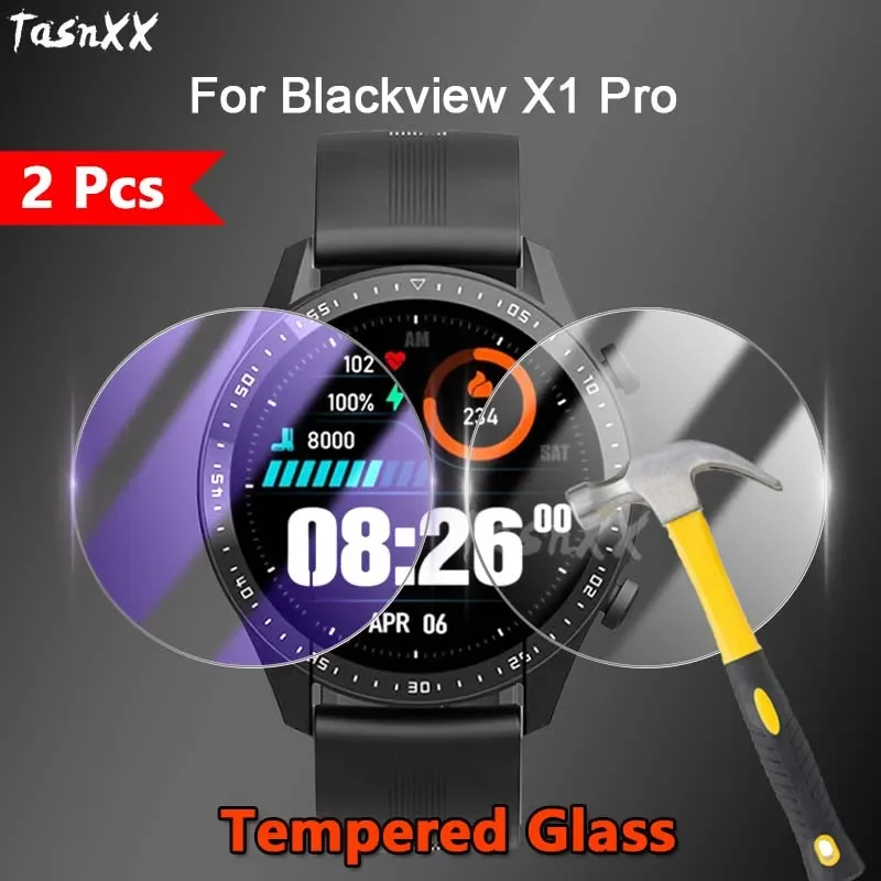 2Pcs For Blackview X1 Pro Smart Watch 2.5D Ultra Slim Clear / Anti Purple Light 9H Tempered Glass Guard Screen Protector Film