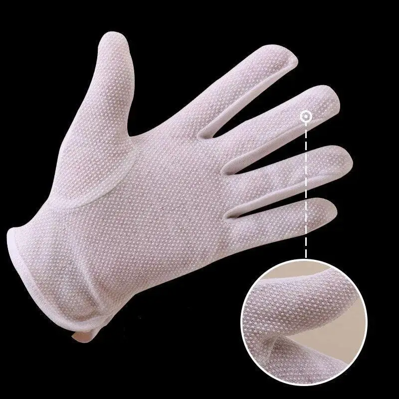 2 Pairs White Cotton Gloves No Slip Women Men Gripper Dot Parade Gloves Formal Tuxedo Uniform Costume Police Server Guard Gloves