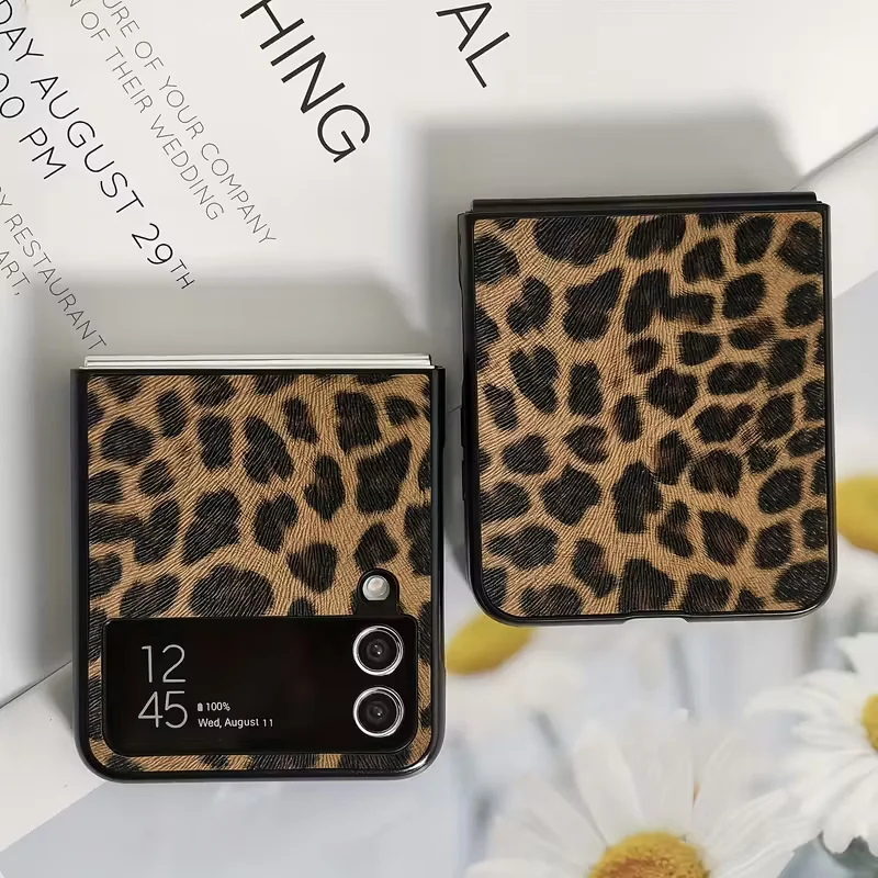 Luxus Leopard Muster PU Leder Harte PC Telefon Fall Für Samsung Galaxy Z Flip 7 6 5 4 3 5G Flip 7 Fe Mode Coole Zurück Abdeckung – Detail 6
