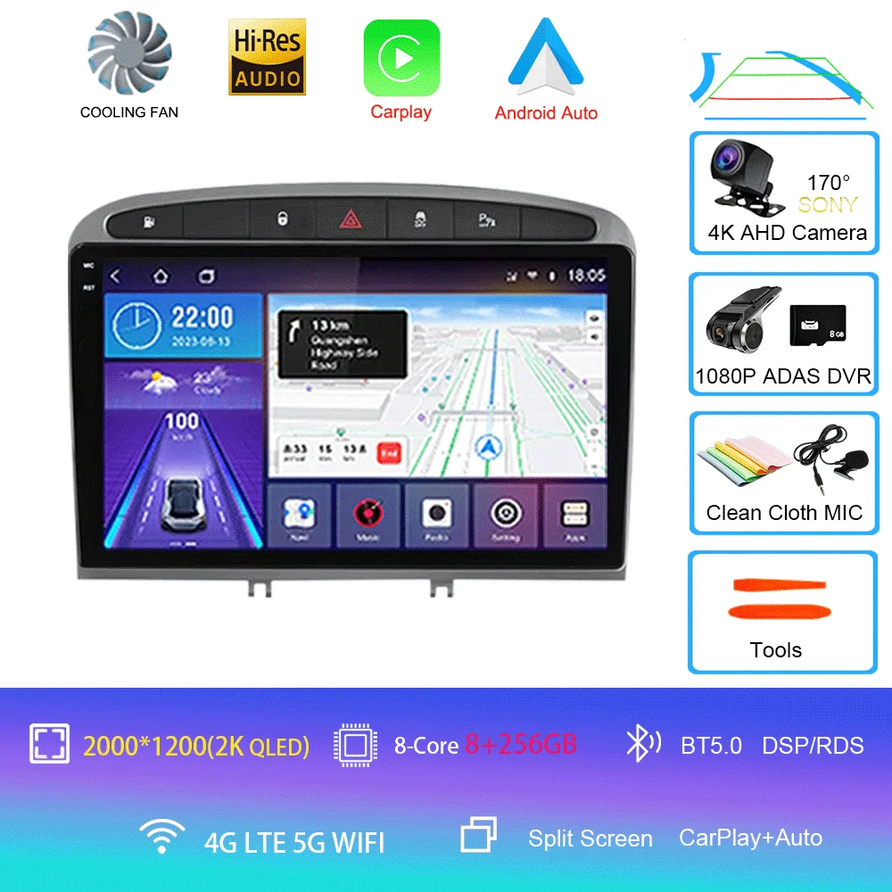 Android 16 autoradio voor Peugeot RCZ 308 SW 2007-2015 408 2012-2020 2DIN multimediasysteem navigatie GPS Carplay Auto head unit WIFI