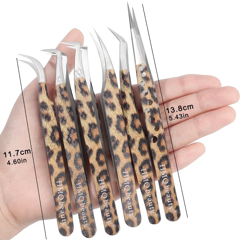 Pinzas para pestañas de leopardo, pinzas para pestañas de acero inoxidable de alta calidad para extensión de pestañas, herramienta de maquillaje con Clip preciso 3D antiestático