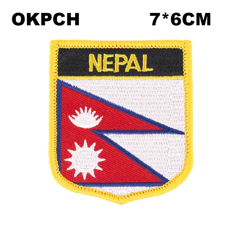 

Nepal Flag Shield Shape Iron on Embroidery Patches Saw on Transfer Patches Sewing Applications for Clothes Back Pack Cap