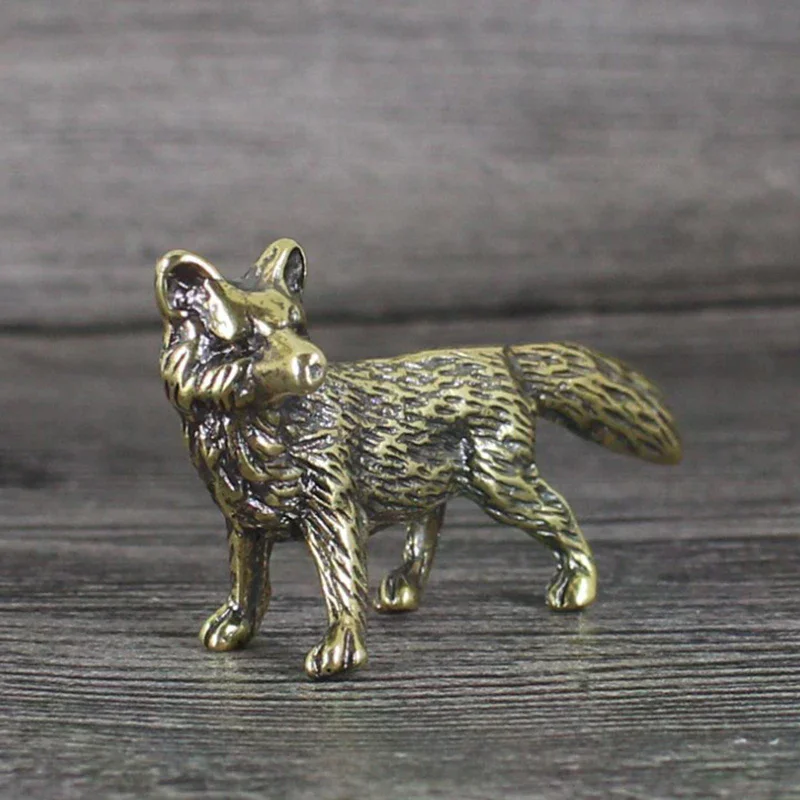 1pc Creative Brass Fox Figurines Miniatures Desk Ornaments Tea Pet Crafts Retro Small Animal Statue