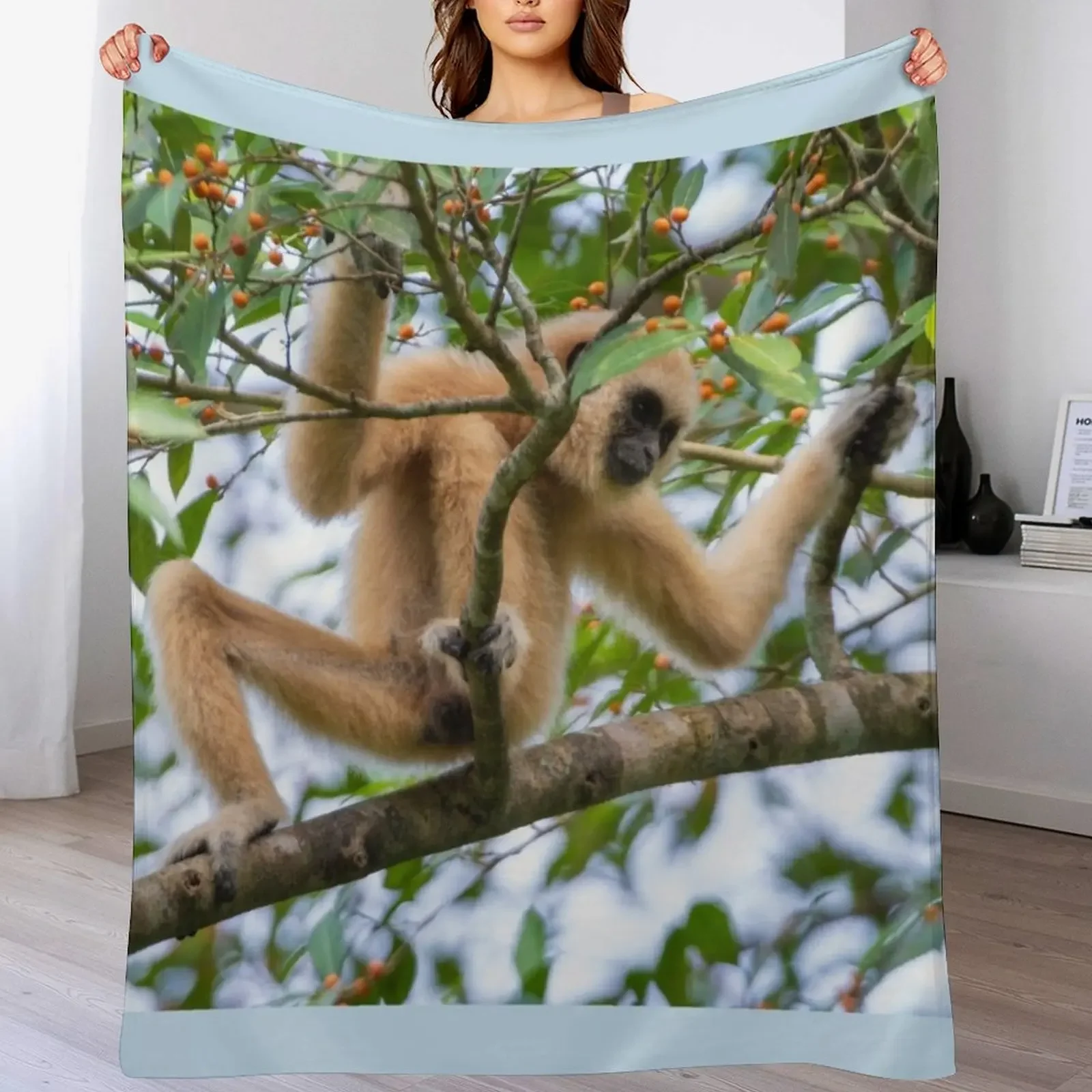 White-handed gibbon on Fig Tree Throw Blanket Travel decorative halloween Bed Fashionable Blankets