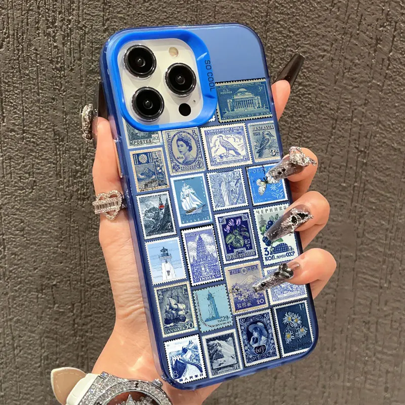 ختم الكولاج نمط التغطية الكاملة حافظة هاتف ليزر آيفون 16 15 14 برو ماكس بلس 13 ميني 12 11 برو ماكس أغطية مقاومة للصدمات