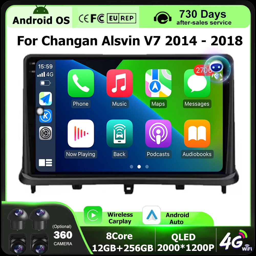 360 Camera Car Radio Multimedia Video Player GPS Navigation For Changan Alsvin V7 2014-2018 Android 16 Auto Wireless Carplay BT