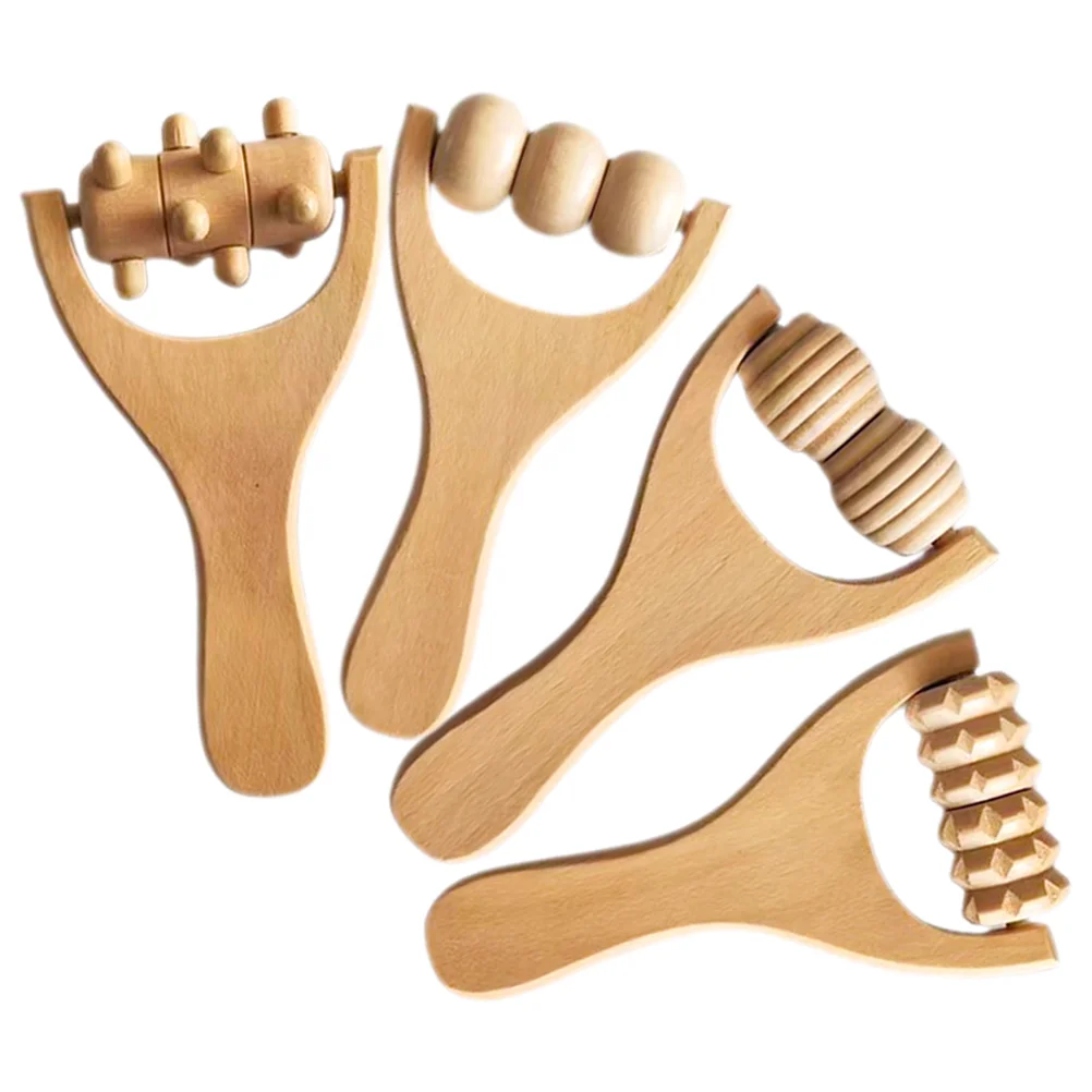 

4 Pcs Back Massage Roller Body Foot Tool Neck Massager Wood Wooden Rollers Tools