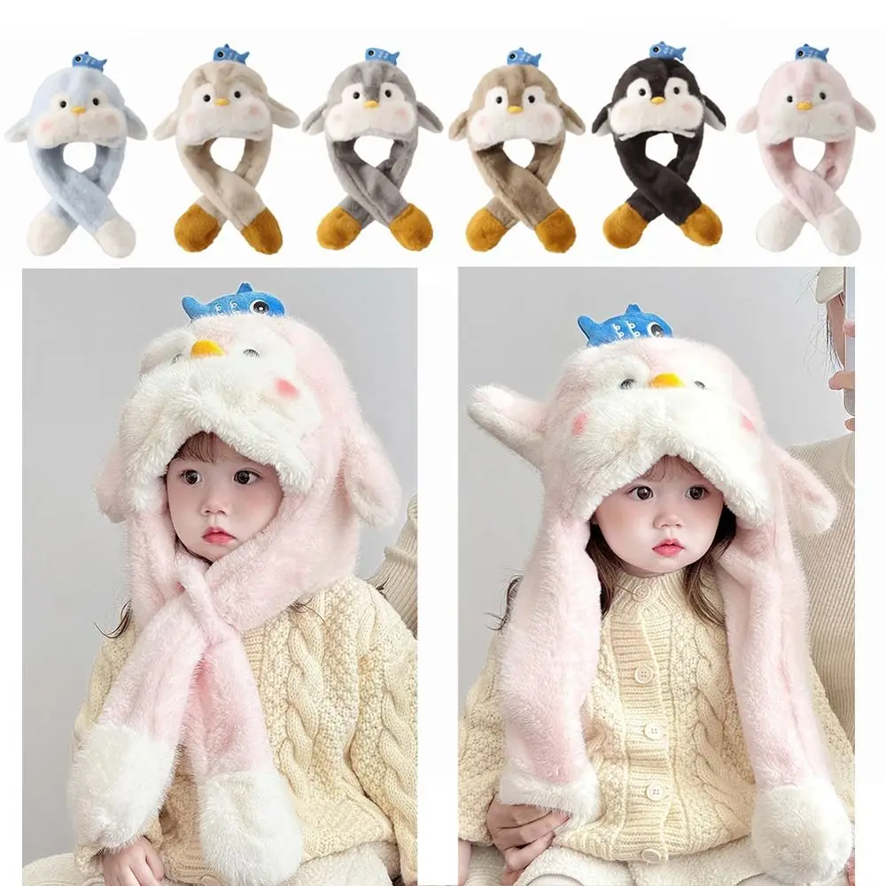 

Fluffy Ear Protection Cap Fleece Lined Solid Color Penguin Ear Moving Hat Thermal Windproof Children Pullover Cap