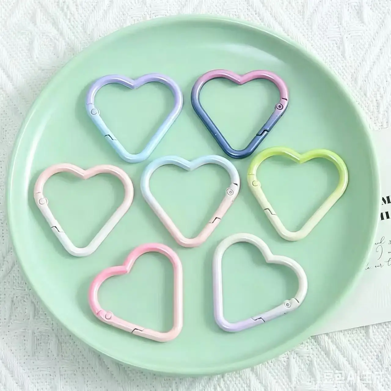 5-10PCS Gradient Heart Shape Spring Ring Clasps Colorful Alloy Openable Key Rings for DIY Jewelry Bag Charms & Keychains