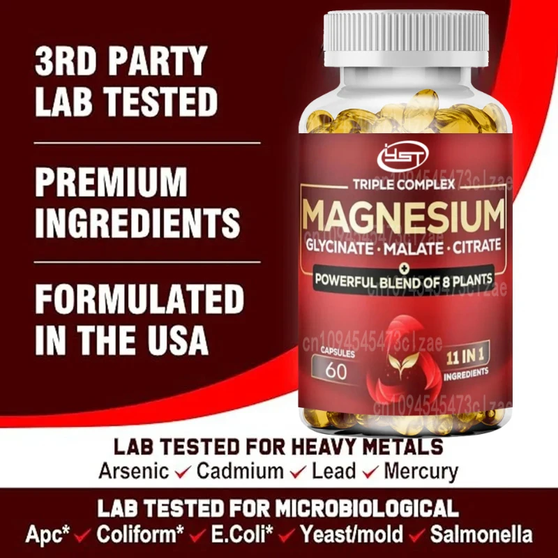 Magnesium Triple Complex -600 Milligrams of Magnesium Glycinate, Malic Acid, and Citrate - with Added Spinach, Swiss Card, Etc