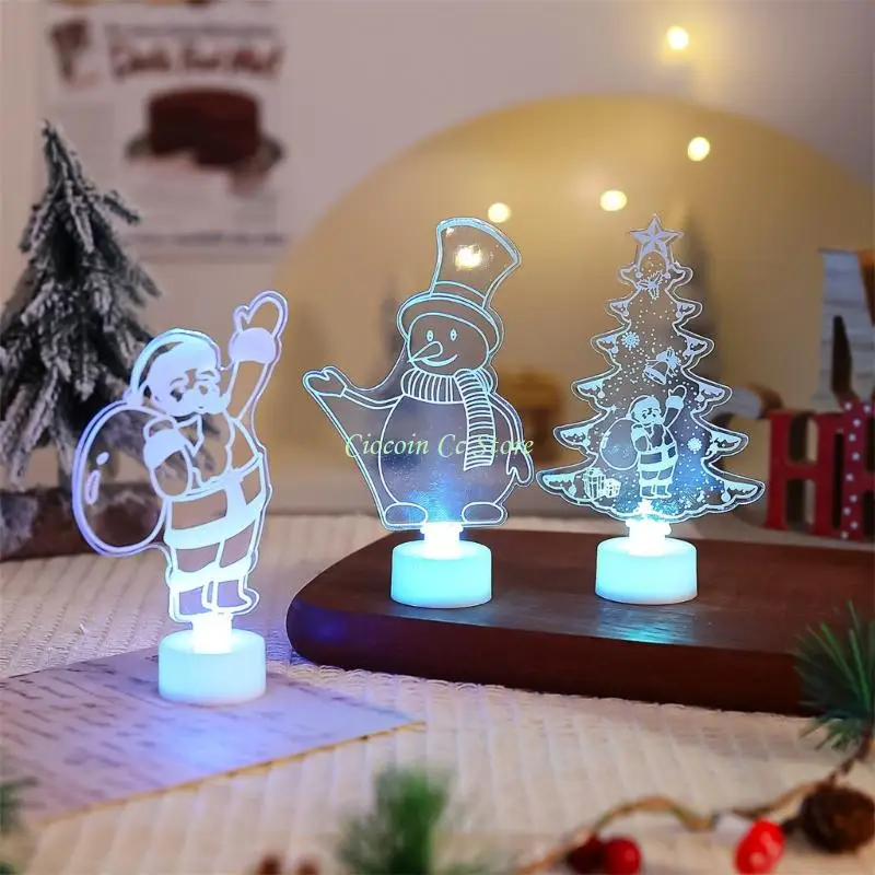 X90F Christmas Acrylic Decoration With Changing Light Battery Powered Desk Nightlight