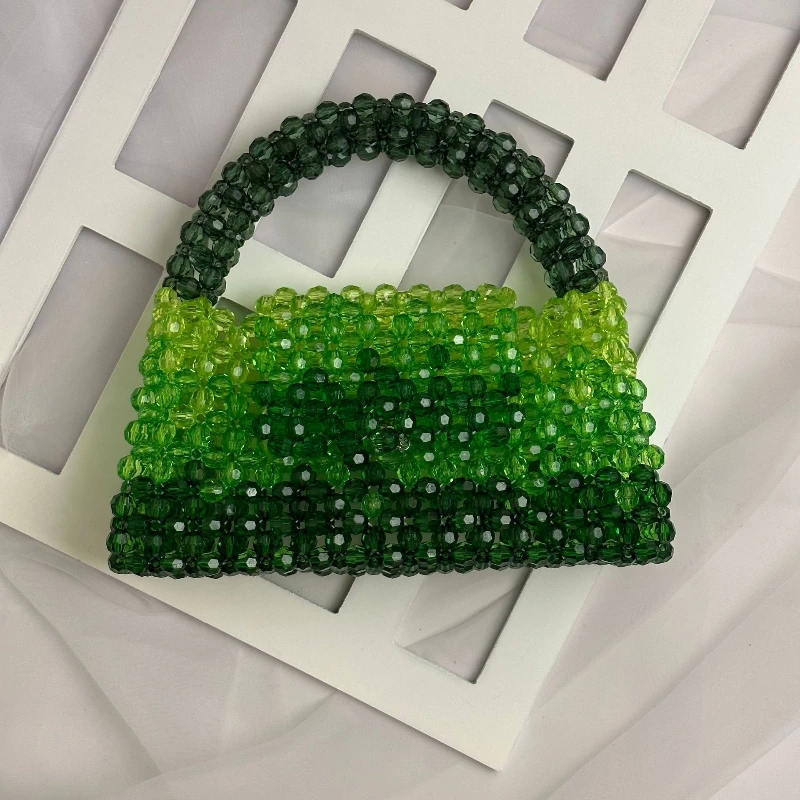 Fashion Acrylic Women Handbags Gradient Blue Beaded Tote Bags Summer Travel Mobile Phone Bag Wedding Evening Bag