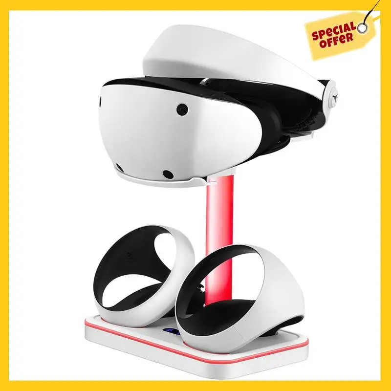 محطة شحن ABDE لـ PS VR2 مع ضوء RGB، قاعدة شحن عمودية تدعم ملحقات عرض سماعة الرأس PSVR2