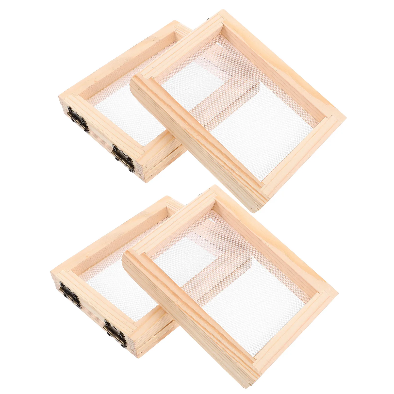 4Pcs Wooden Paper Making Frame Kit Natural Unfinished Wood DIY Deckle Mold with Mesh Screen for Papermaking Dried Flower Crafts