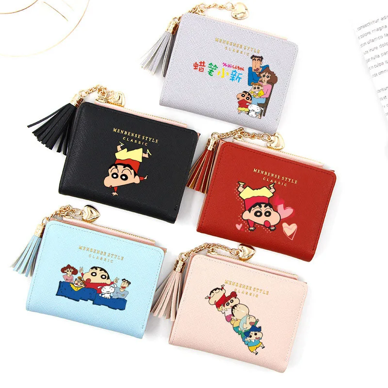 

Kawaii Crayon Shin-Chans Portable Handbag Zipper Tassel Wallet Storage Bag Folding Short Card Bag Anime Birthday Gift For Girls