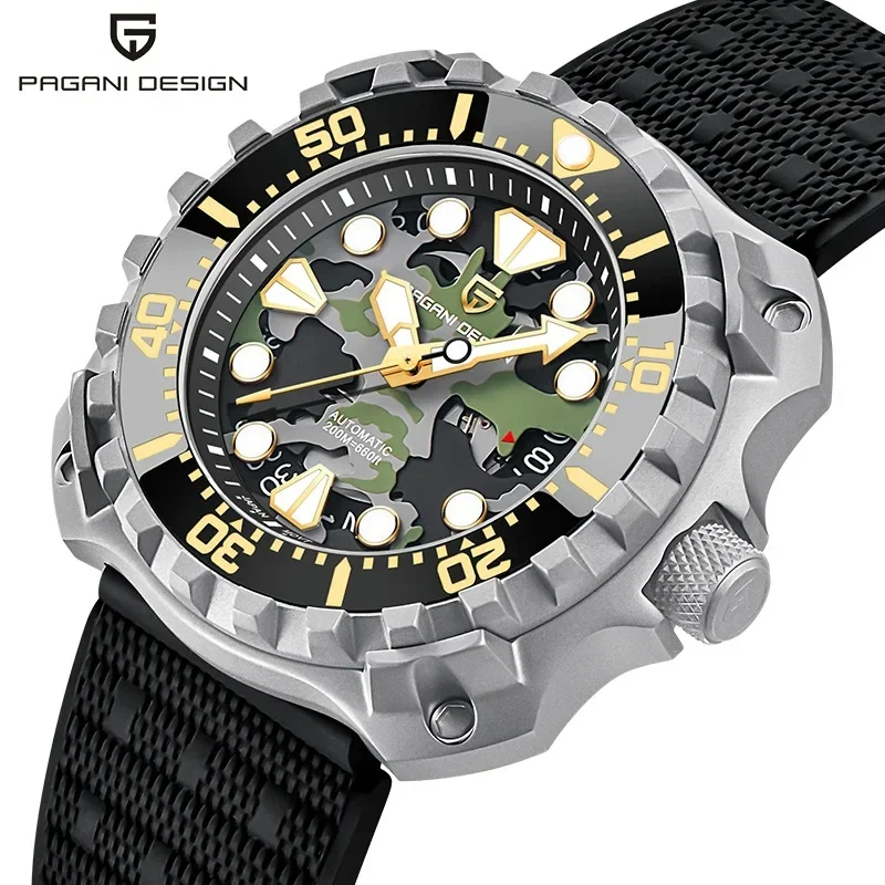PAGANI DESIGN PD-YN009 Men's Automatic Mechanical Watch, Japan NH35 Movement, Military Camo Hollowed Dial, Sapphire Crystal
