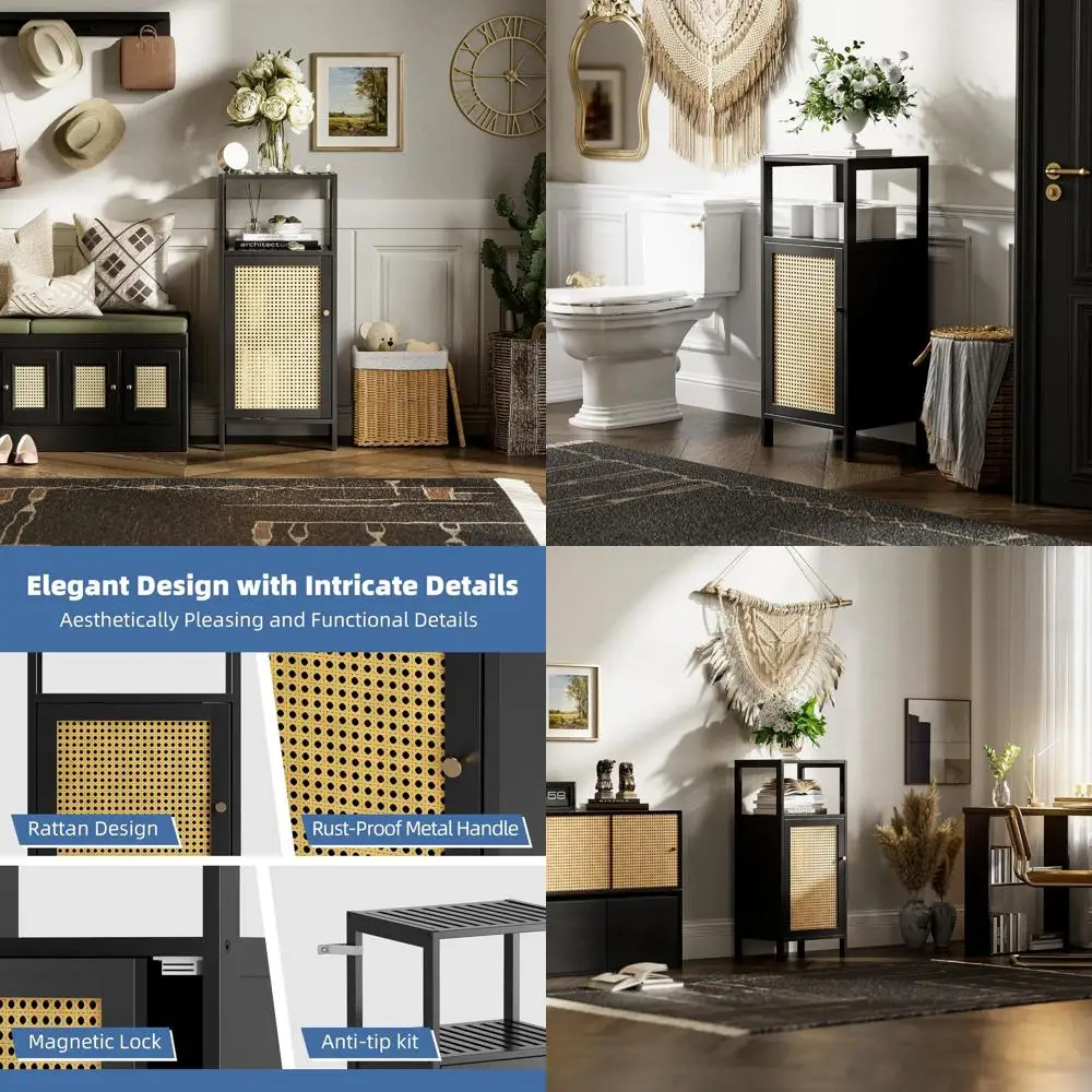 

Compact Bamboo Storage Cabinet with Single Rattan Door for Small Bathrooms and Kitchens