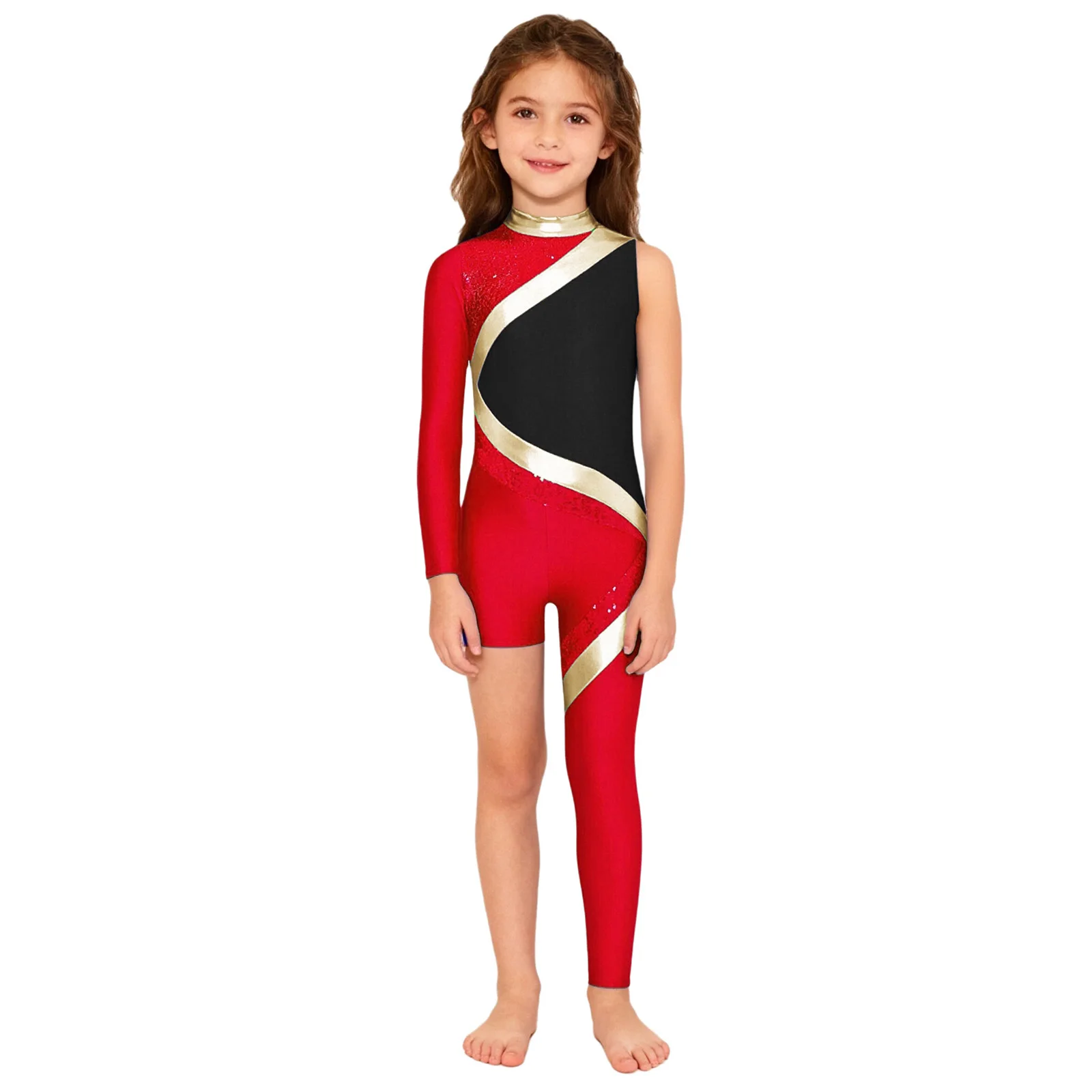 Girls Acrobatics Gymnastics Acrobat Bodysuits Ballet Roller Skating Leotards Color Block Jumpsuit Kids Dance Performance Costume