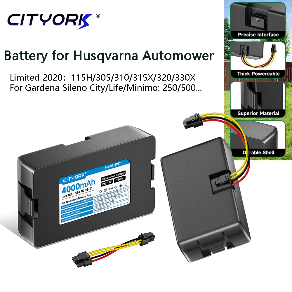 18V 4000mAh Battery for Husqvarna Automower  Limited 2020-2022 115H 305 310 315X 320 330X For Gardena Sileno City 250/500