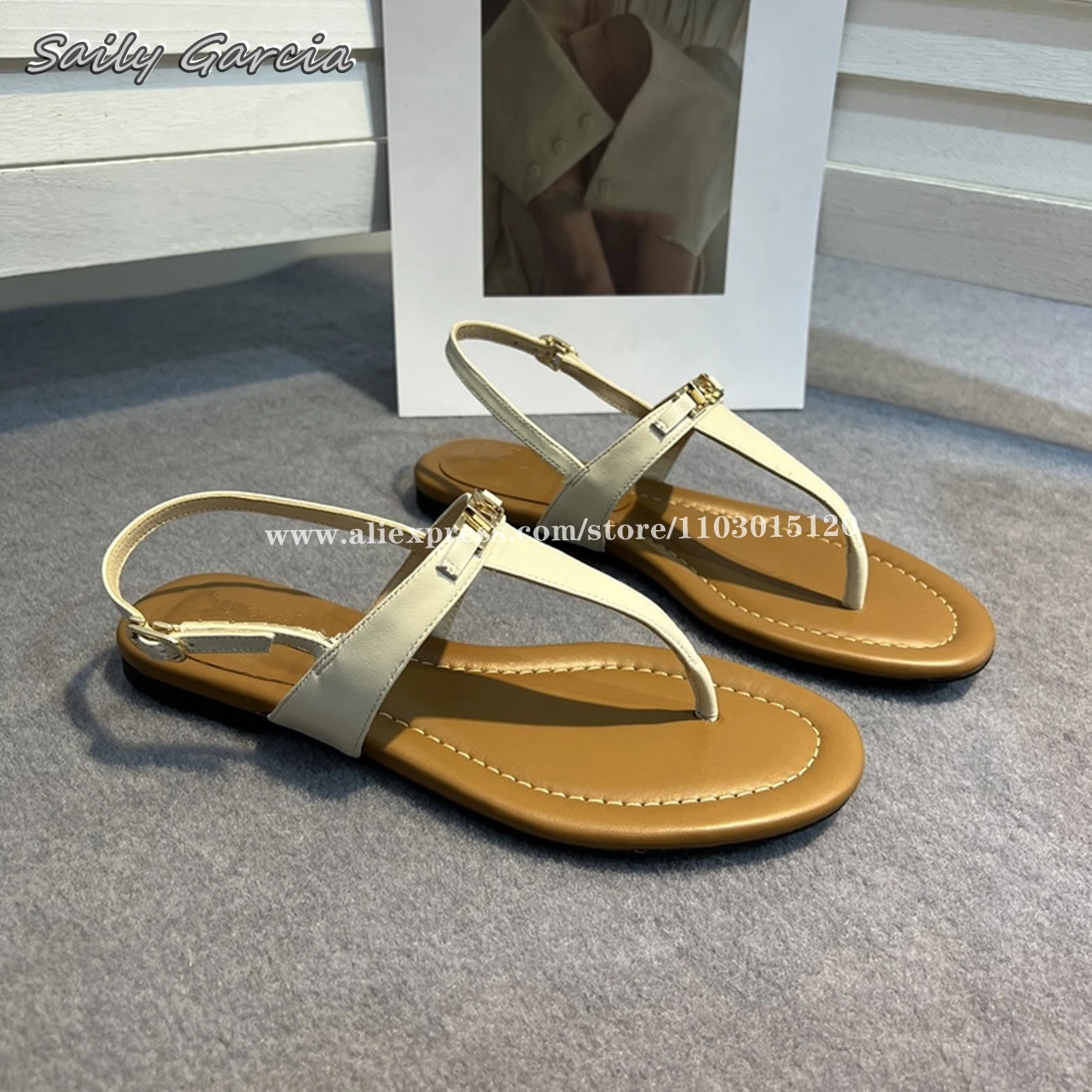 Genuine Leather Belt Buckle Strap Roman Style Sandal Flats 2024 Summer NEW All-Match Casual Shoes Open Toe Sexy Flip Flop Flats