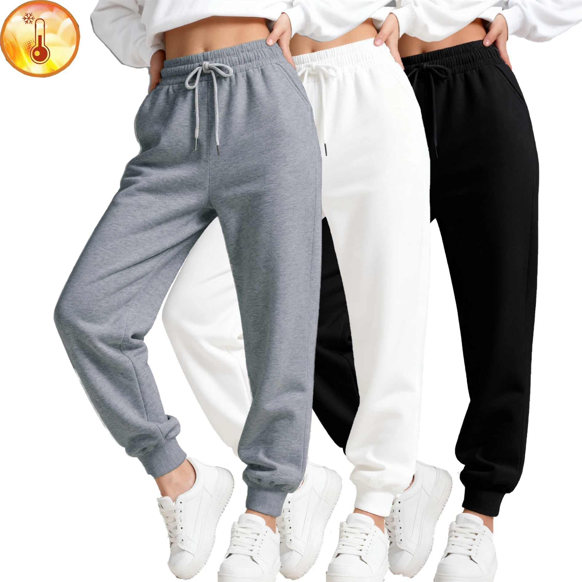 2026 Solid Womens Casual Sports Sweatpants Winter Running Workout Jogging Warm Fleece Trousers Couple Loose Pants Basic Outdoors