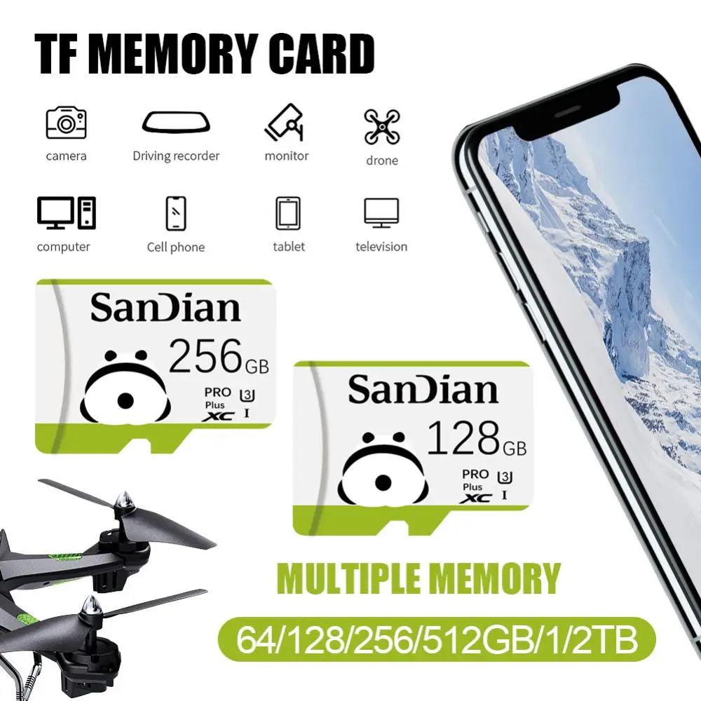 A1 Micro TF SD Card 2TB 128/256/512GB 1TB SD/TF Flash Card Memory Card High Speed MiniSD Card For Phone For Sports Camera Drone