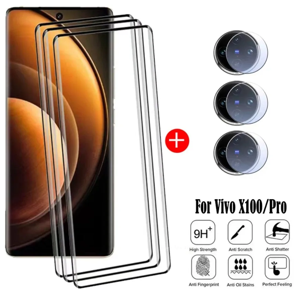 6 in1For Vivo X100 Pro Glass Vivo X100 Pro Tempered Glass 9H Full Curved Protective Screen Protetor for Vivo X100 Camera Film