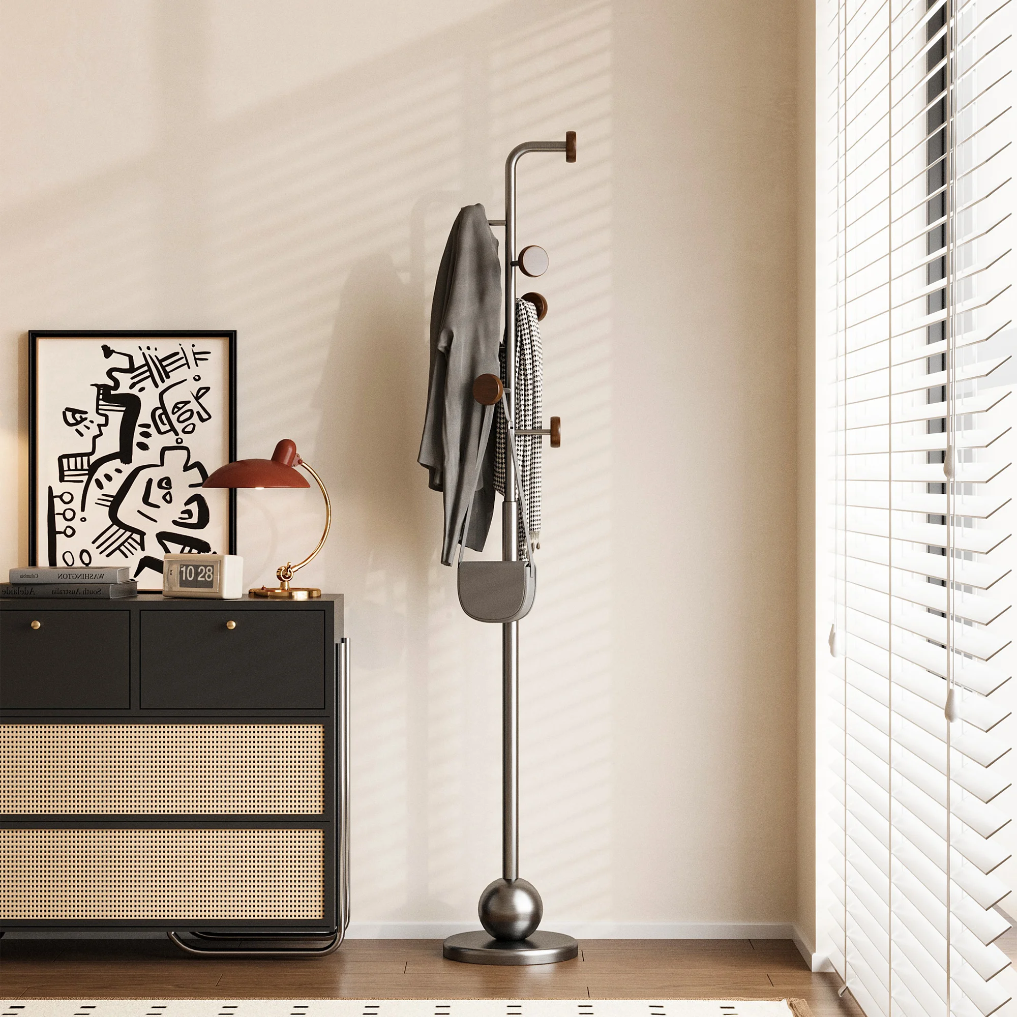 

Shelves Hallway Coat Rack Modern Interior Dress Standing Coat Rack Retro Clothes Hanger Perchero Ropa De Pie Niche Furniture