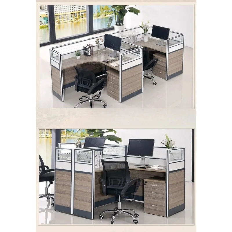Modern Staff Office Workstation With Modern Furniture Desk Used As A Baffle With Drawers.
