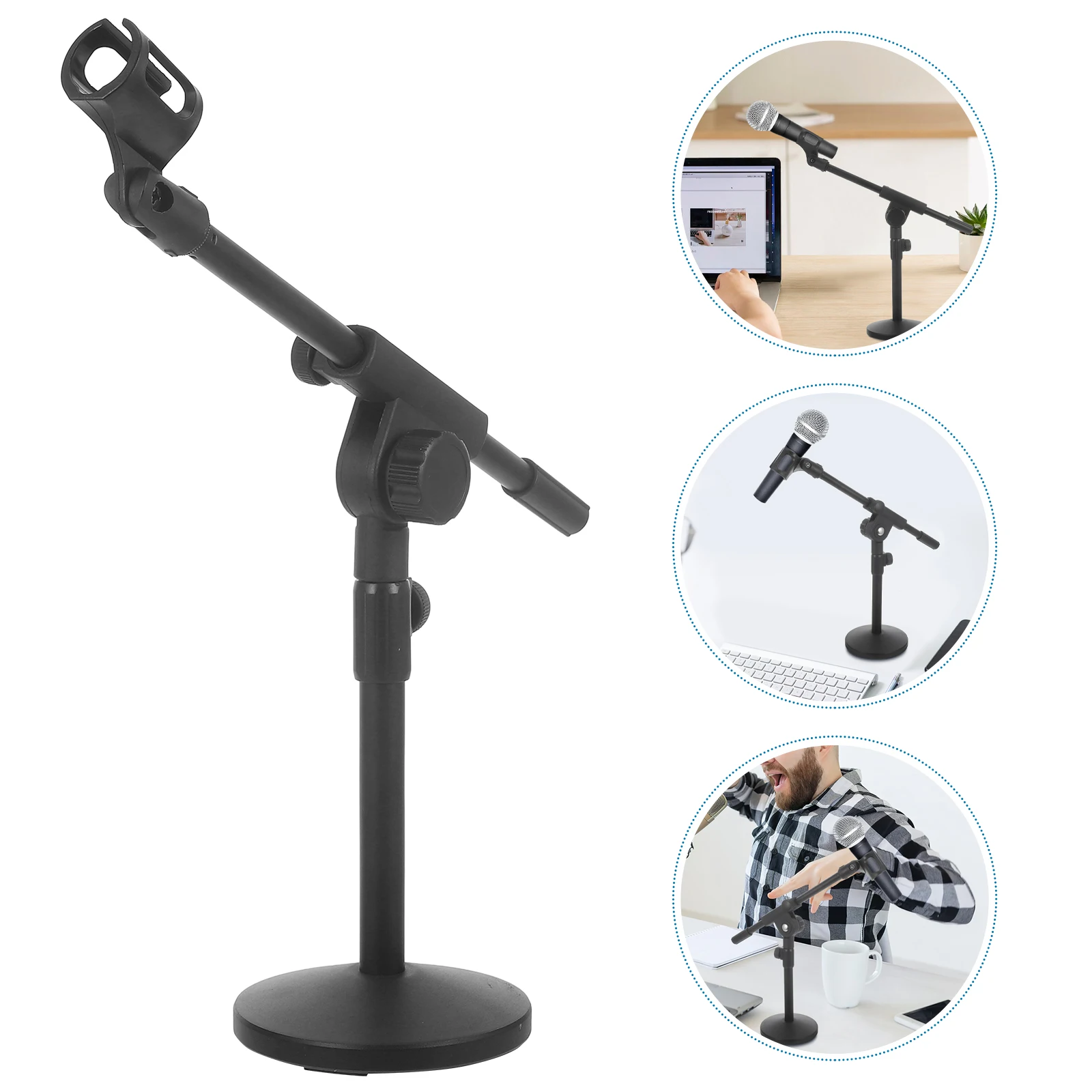 

Microphone Stand Desk Adjustable Height Heavy Duty Metal Base Boom Arm Compact Mic Holder Mount Wired Telescopic Pole