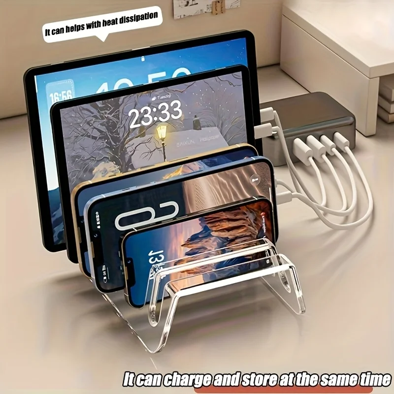 Organizador de Mesa para Tablets e Celulares com 6/8 Compartimentos, Suporte de Carregamento, Acrílico, Fácil de Organizar