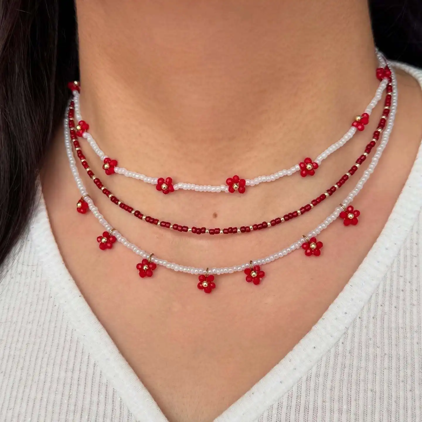 

Summer Daisy Seed Bead Necklace - Boho Adjustable Layered Choker for Women, Minimalist Stackable Jewelry