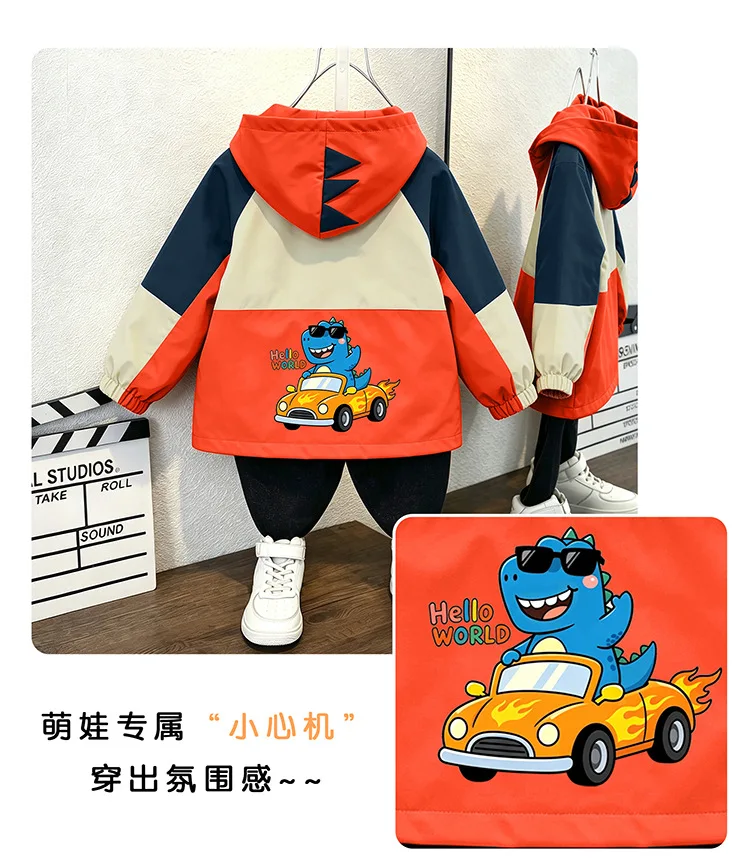 Kleinkind Jungen Kapuzenjacke Neue Frühling Herbst Baby Kinder Cartoon Dinosaurier Druck Kapuzen-Windjacke Mantel Kinder Freizeit-Oberbekleidung – Detail 3