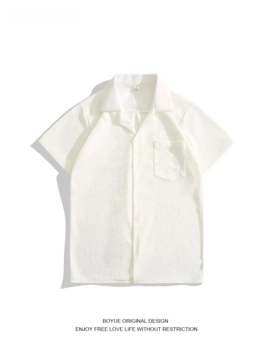 

Мужская рубашка Boyue с кубинским воротником из ледяного шелка, повседневная летняя, модная, с эффектом высокого класса, для отпуска, свободного кроя