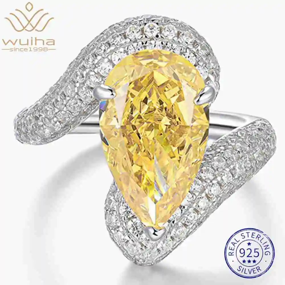 WUIHA Vintage 100% 925 Sterling Silver Lab Sapphire Citrine High Carbon Diamonds Gemstone Wedding Engagement Rings Fine Jewelry