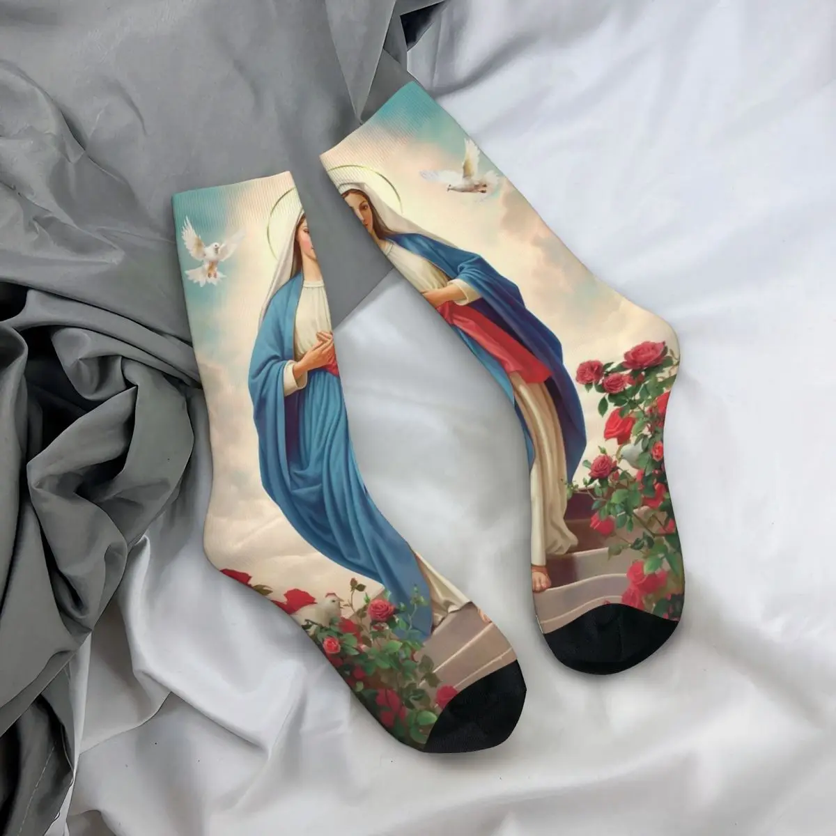 Chaussettes d'équipage imprimées sur le thème de la Bible et du christianisme, absorbant la sueur, douce, mère de Jésus, catholique, toutes saisons, cool, merch