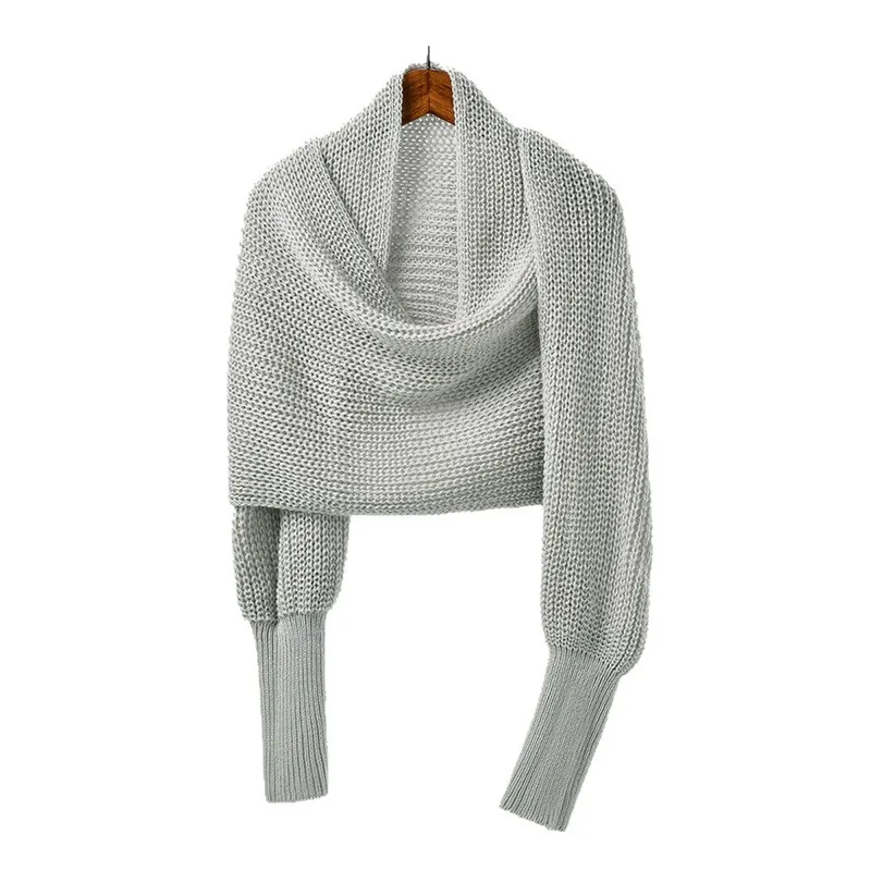 ผ้าคลุมไหล่สีพื้น สไตล์ฤดูใบไม้ร่วงใหม่ แขนเสื้อทรงครอสแบทวิงแบบไม่สมมาตร เสื้อคลุมทับด้วยเสื้อสเวตเตอร์ถักแบบลำลอง แบบสั้นๆ.