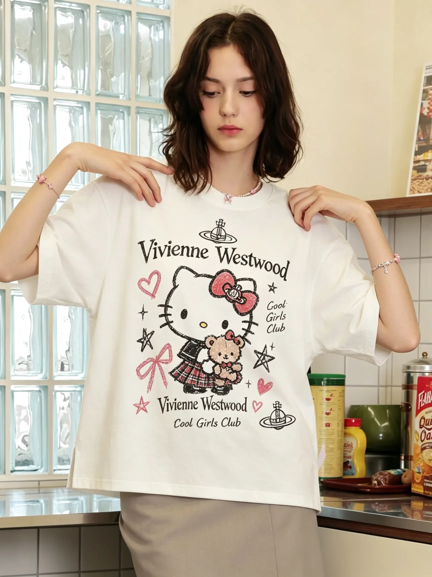 Unisex Men's Women's Sanrio Hello Kitty Kuromi My Melody Cute Graphic Print T Shirt White Kawaii Streetwear Short Sleeve Top