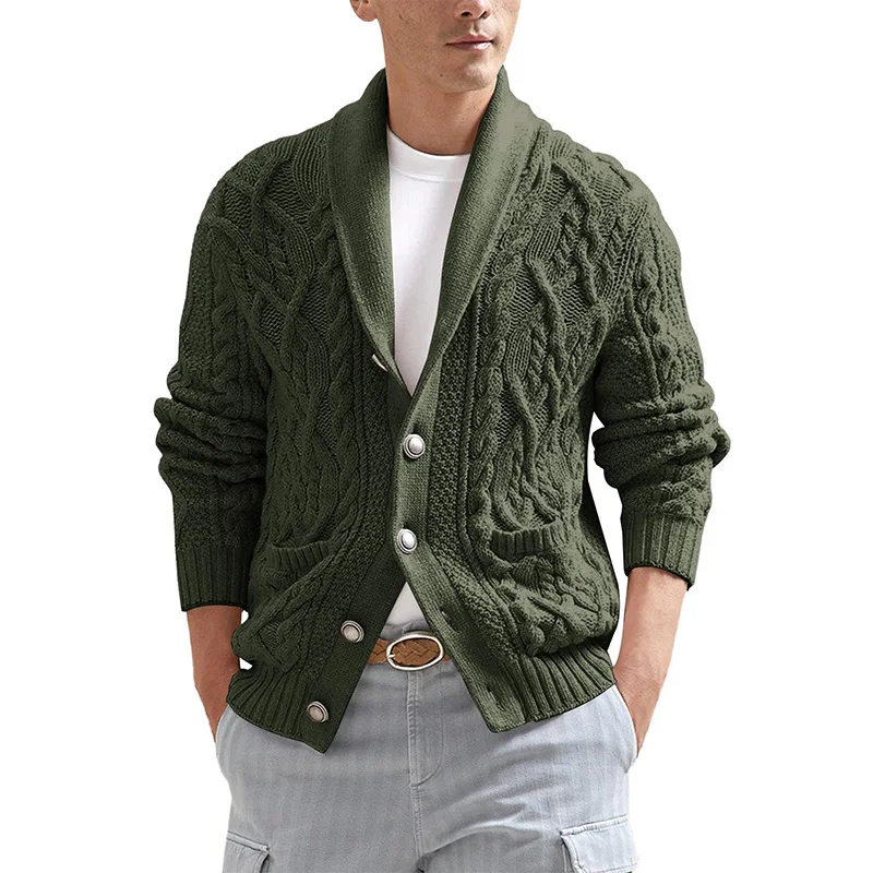 

Men's Long Sleeve Knitted Autumn Winter European and American Cardigan Sweater