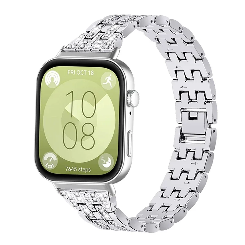 حزام من الفولاذ المقاوم للصدأ لساعة Huawei Watch Fit 3 ملحقات الساعة الذكية حزام ساعة الماس لساعة Huawei Watch fit 3 سوار معدني