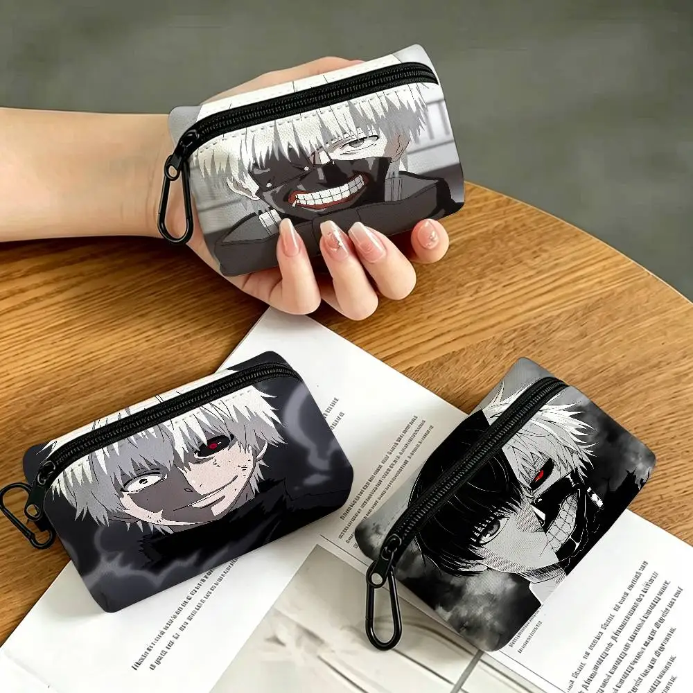 Anime Tokyo Ghoul Kaneki Ken Cute Cartoon Lightweight Oxford Fabric Coin Purse Carabiner Hook Design Mini Card Key Organizer Bag