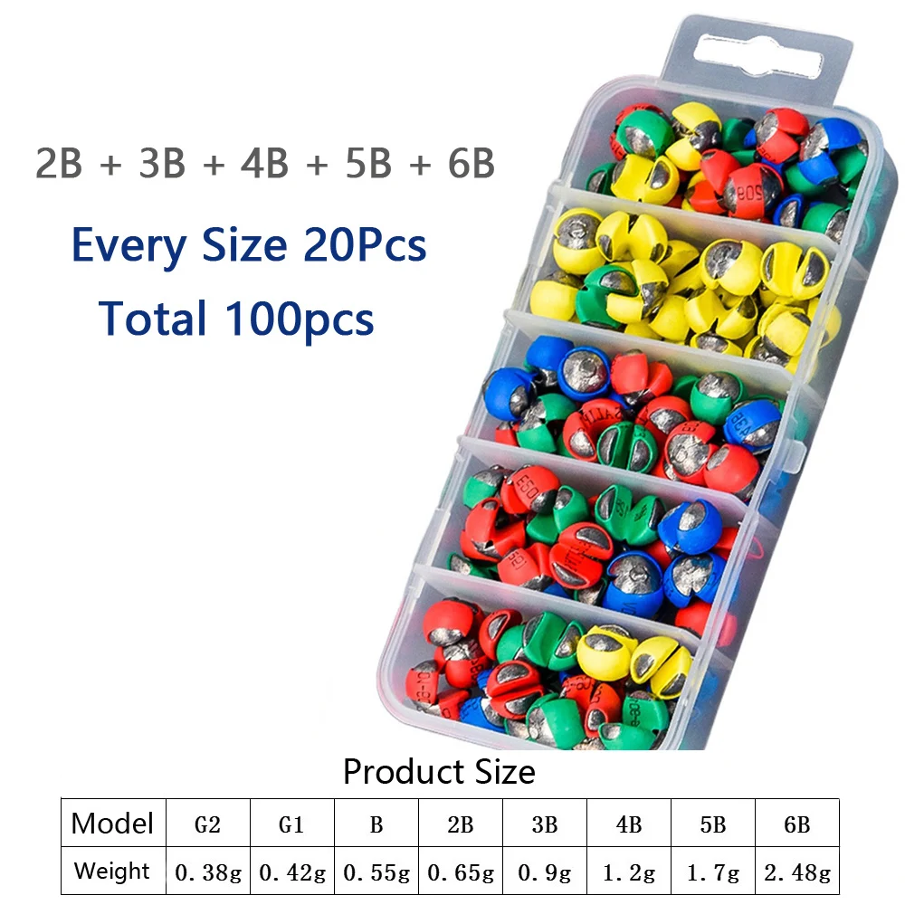 100 Stück Schnellöffnende Angelblei-Mischset G2-6B Runde Bissgewichte Bissclip Klebeband zum Schutz der Schnur Angelblei Zubehör – Detail 8